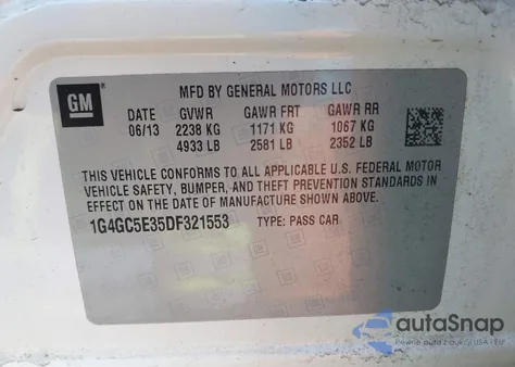 2013 Buick Lacrosse Leather Group from USA, damaged, VIN 1G4GC5E35DF321553